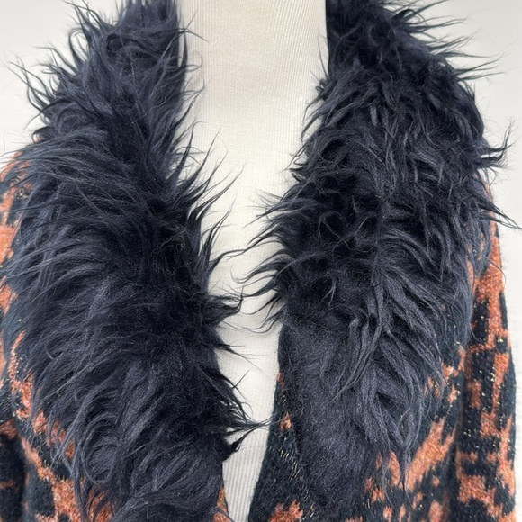 Anthropologie Black and Brown Faux Fur Maxi Sweater - Picture 3 of 7